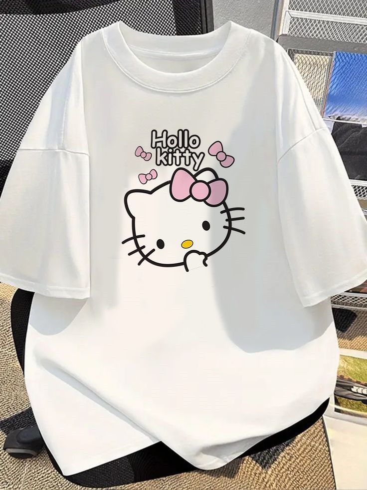 Cute Kitty Graphic T-Shirt for Women – Pink Bow Aesthetic Cotton Tee