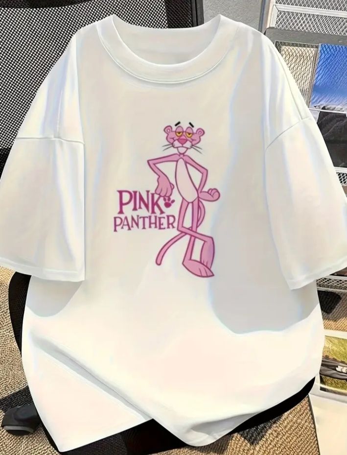 Pink Cartoon Graphic T-Shirt for Women – Soft Cotton Oversized Casual Tee