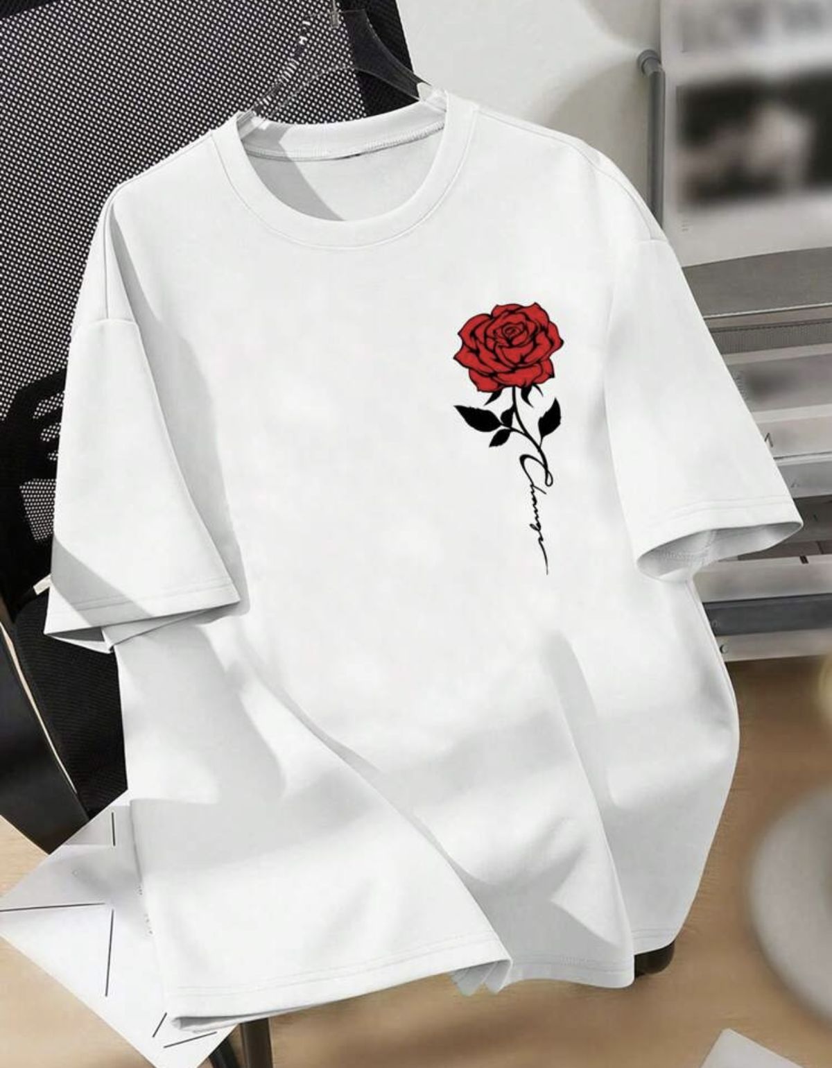 Red Rose Graphic T-Shirt for Women – Soft Cotton Casual Everyday Tee