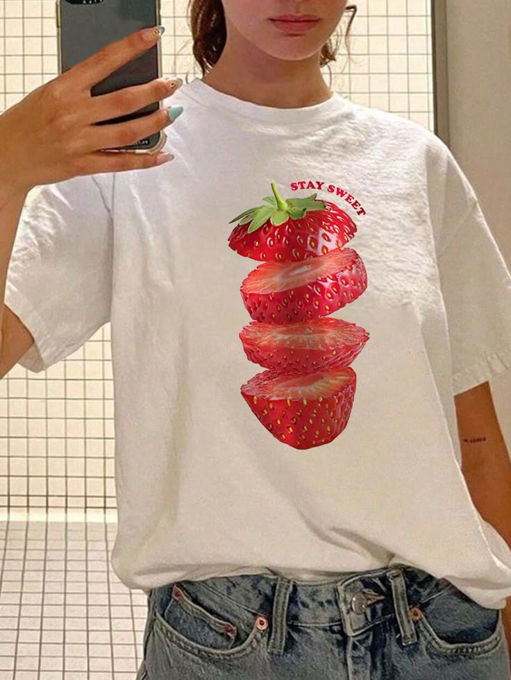 Stay Sweet Strawberry Graphic T-Shirt for Women – Cute Fruit Aesthetic Tee