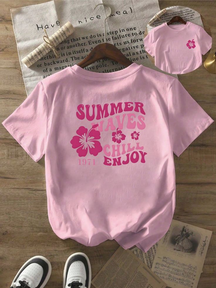 Summer Waves Graphic T-Shirt – Aesthetic Pink Floral Summer Tee