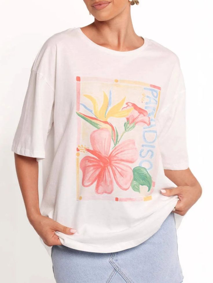 Pastel Floral Paradise Graphic T-Shirt for Women – Soft Aesthetic Summer Tee