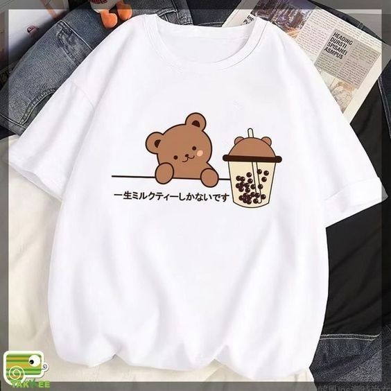 Kawaii Bear Bubble Tea Graphic T-Shirt for Women – Cute Aesthetic Tee