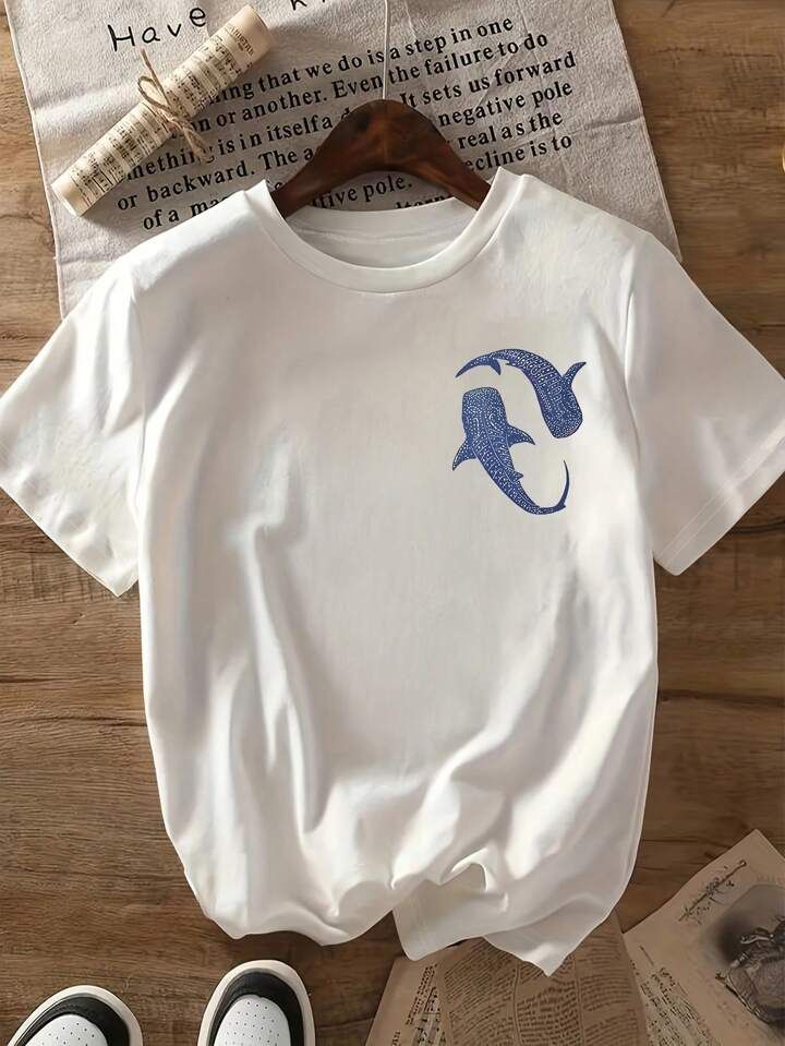 Ocean Shark Minimal Graphic T-Shirt for Women – Aesthetic Summer Beach Tee