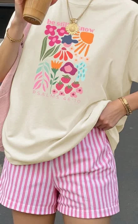 Be Still & Know Floral Graphic T-Shirt for Women – Vintage Faith Aesthetic Tee