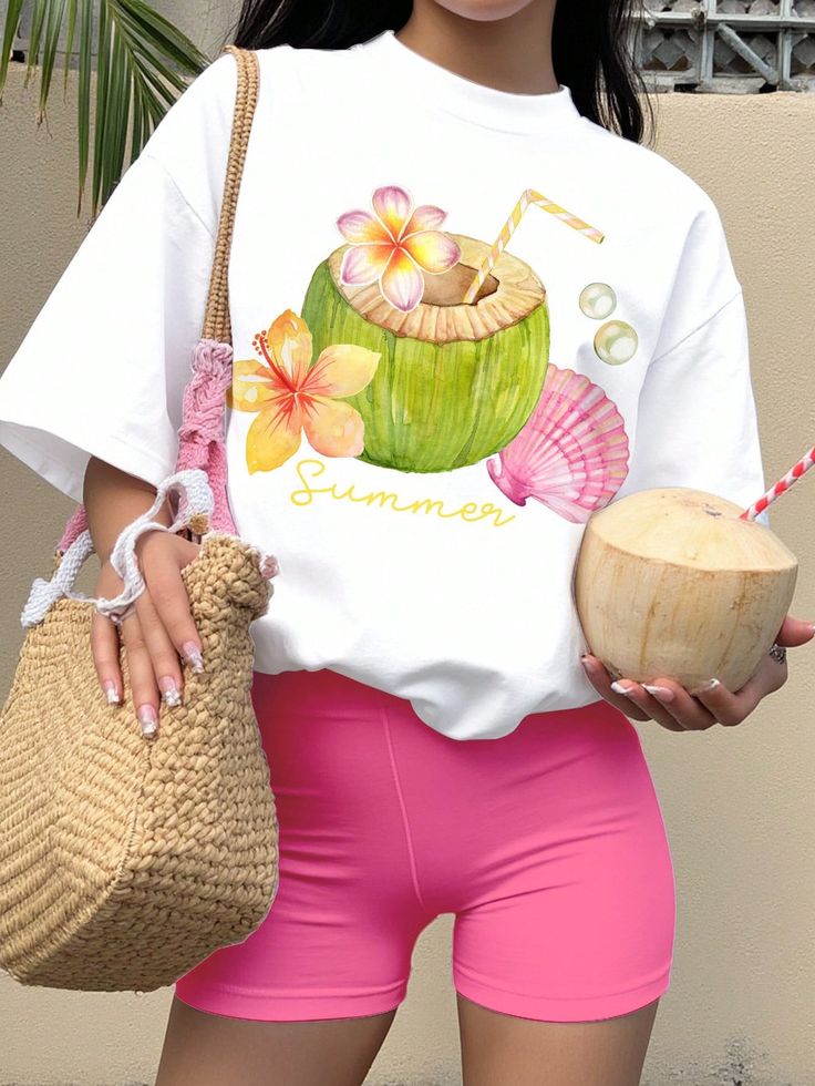 Tropical Coconut Summer Graphic T-Shirt for Women – Beach Aesthetic Tee