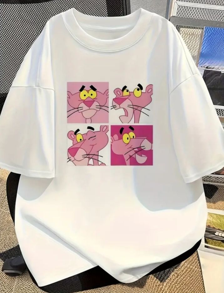 Pink Cartoon Faces Graphic T-Shirt for Women – Cute Aesthetic Cotton Tee