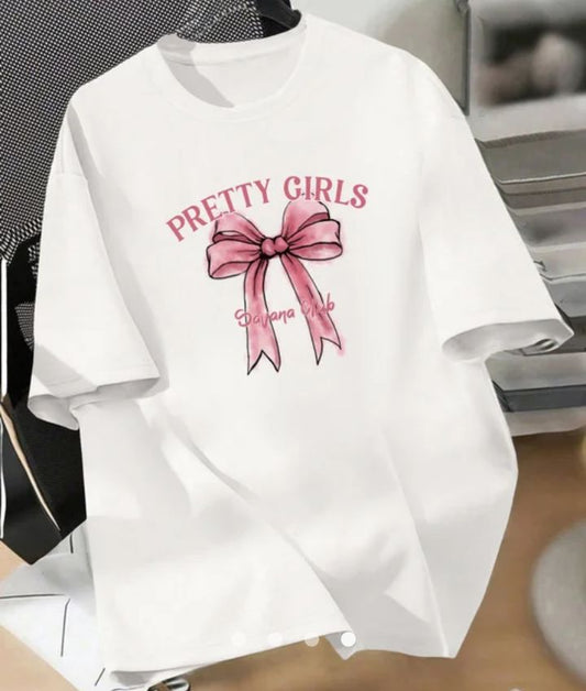 Pretty Girls Bow Graphic T-Shirt for Women – Soft Cotton Casual Tee