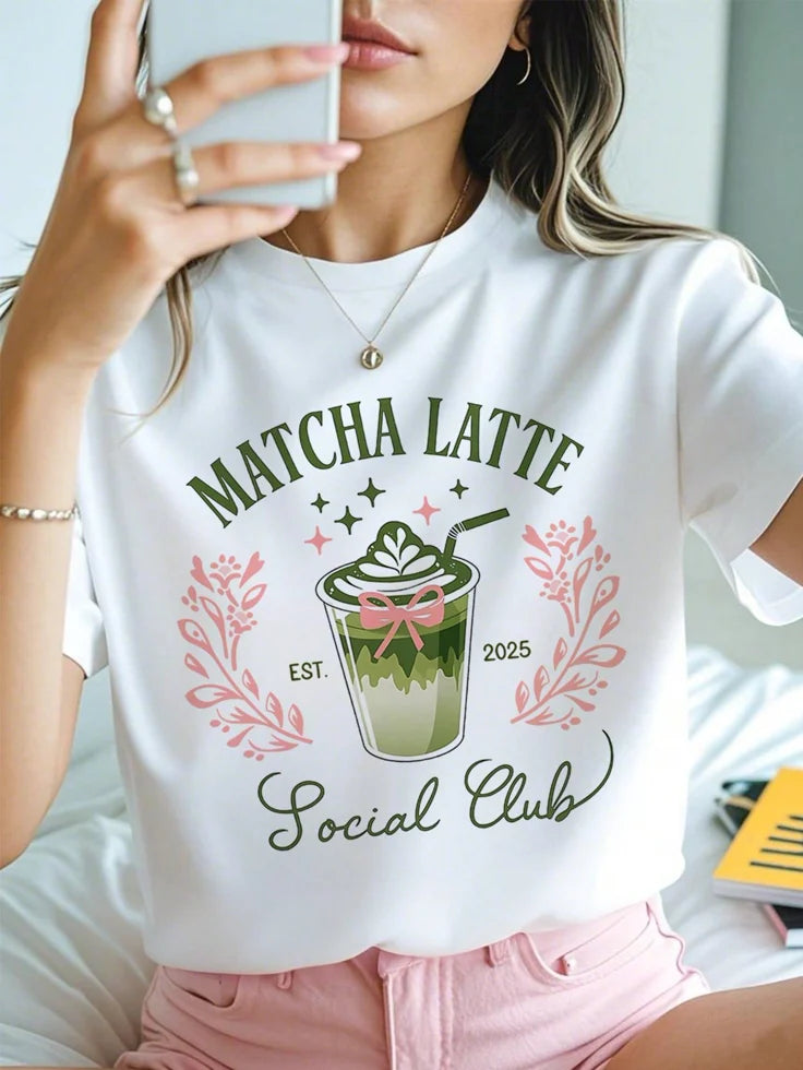 Matcha Latte Social Club Graphic T-Shirt – Aesthetic Coffee Lover Tee