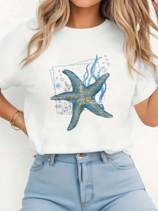 Starfish Ocean Graphic T-Shirt for Women – Cute Beach Aesthetic Tee