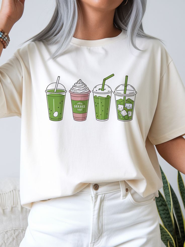 Matcha Drinks Graphic T-Shirt for Women – Cute Aesthetic Minimal Tee