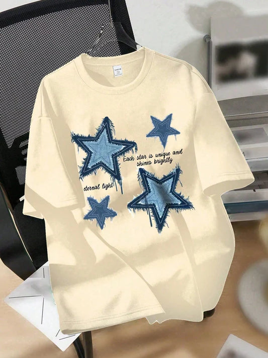 Y2K Star Graphic Oversized T-Shirt for Women – Aesthetic Grunge Tee