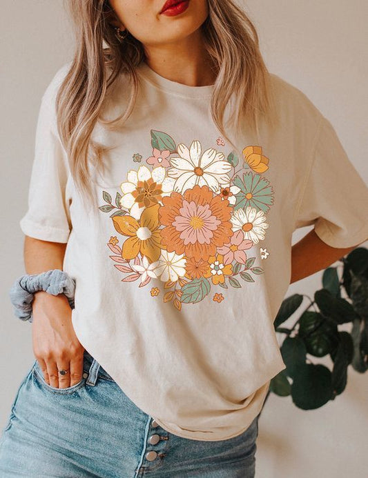 Vintage Floral Bouquet Graphic T-Shirt for Women – Cute Cottagecore Aesthetic Tee