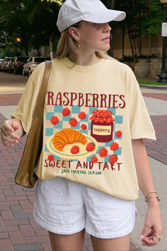 Raspberries Sweet & Tart Graphic T-Shirt for Women – Cottagecore Aesthetic Tee