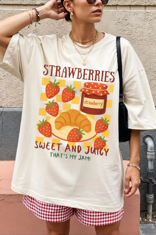 Strawberries Sweet & Juicy Graphic T-Shirt for Women – Cottagecore Summer Tee