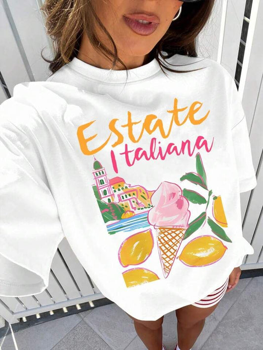 Estate Italiana Graphic T-Shirt for Women – Italy Vacation Aesthetic Summer Tee