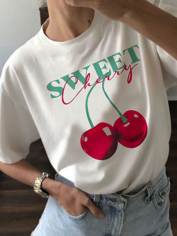Sweet Cherry Graphic T-Shirt – Aesthetic Cherry Print Casual Tee