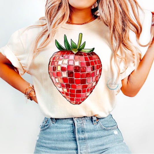 Disco Strawberry Graphic T-Shirt for Women – Aesthetic Strawberry Streetwear Tee