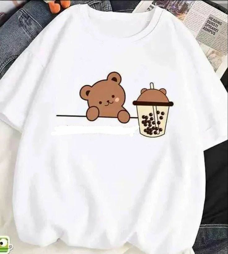 Cute Teddy Bear Boba Graphic T-Shirt for Women – Kawaii Aesthetic Tee