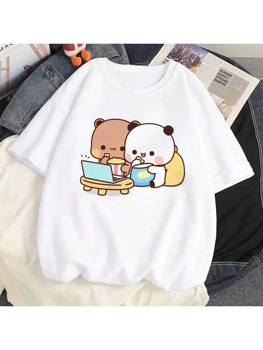 Cute Bear & Panda Chill Graphic T-Shirt for Women – Kawaii Aesthetic Tee